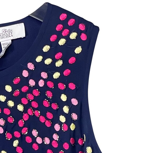Belle Badgley Mischka Shift Dress – Size 12 – Beaded & Embroidered – Navy Pink - Picture 7 of 8